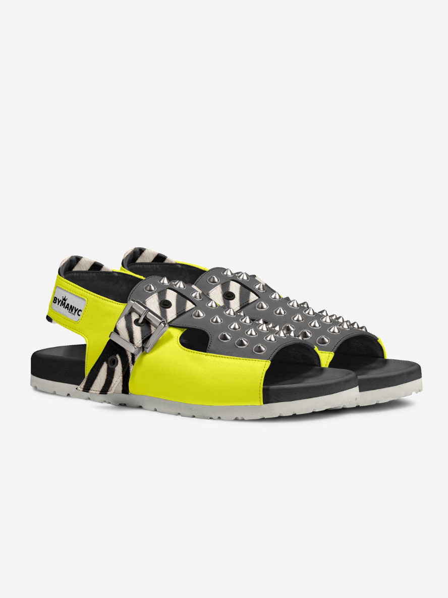 ELITE CASA Madison Avenue Run Eco Shoes featuring yellow and black design with spikes, stylish summer footwear.