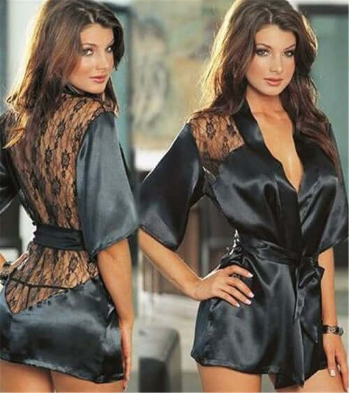 ELITE CASA Plus Size Satin Kimono Lingerie Dress