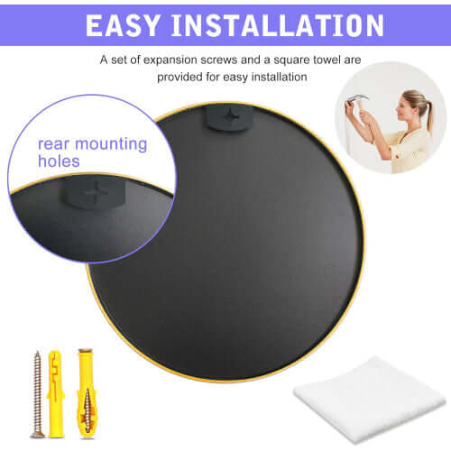 ELITE CASA 24" Gold Metal Round Bathroom Mirror