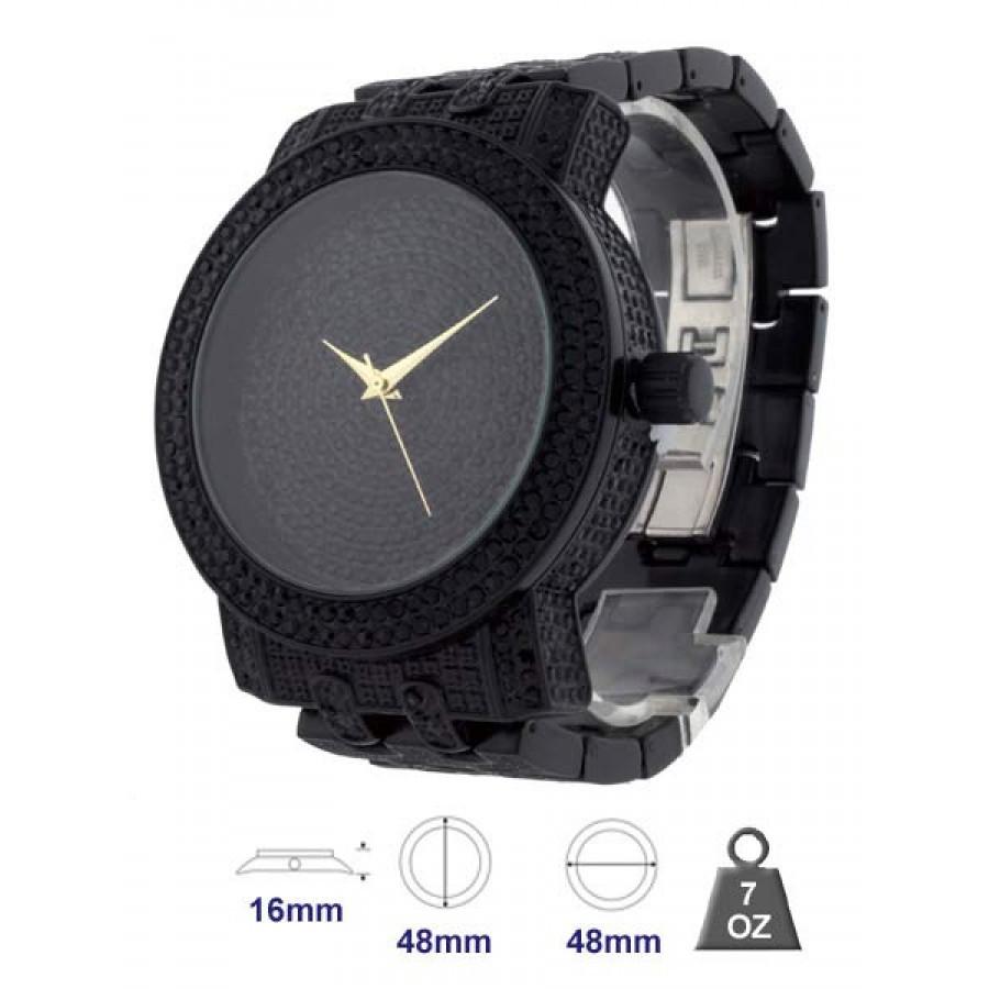 ELITE CASA Bling Metal Men’s Watch 1255-D in black with a textured design and gold hands.