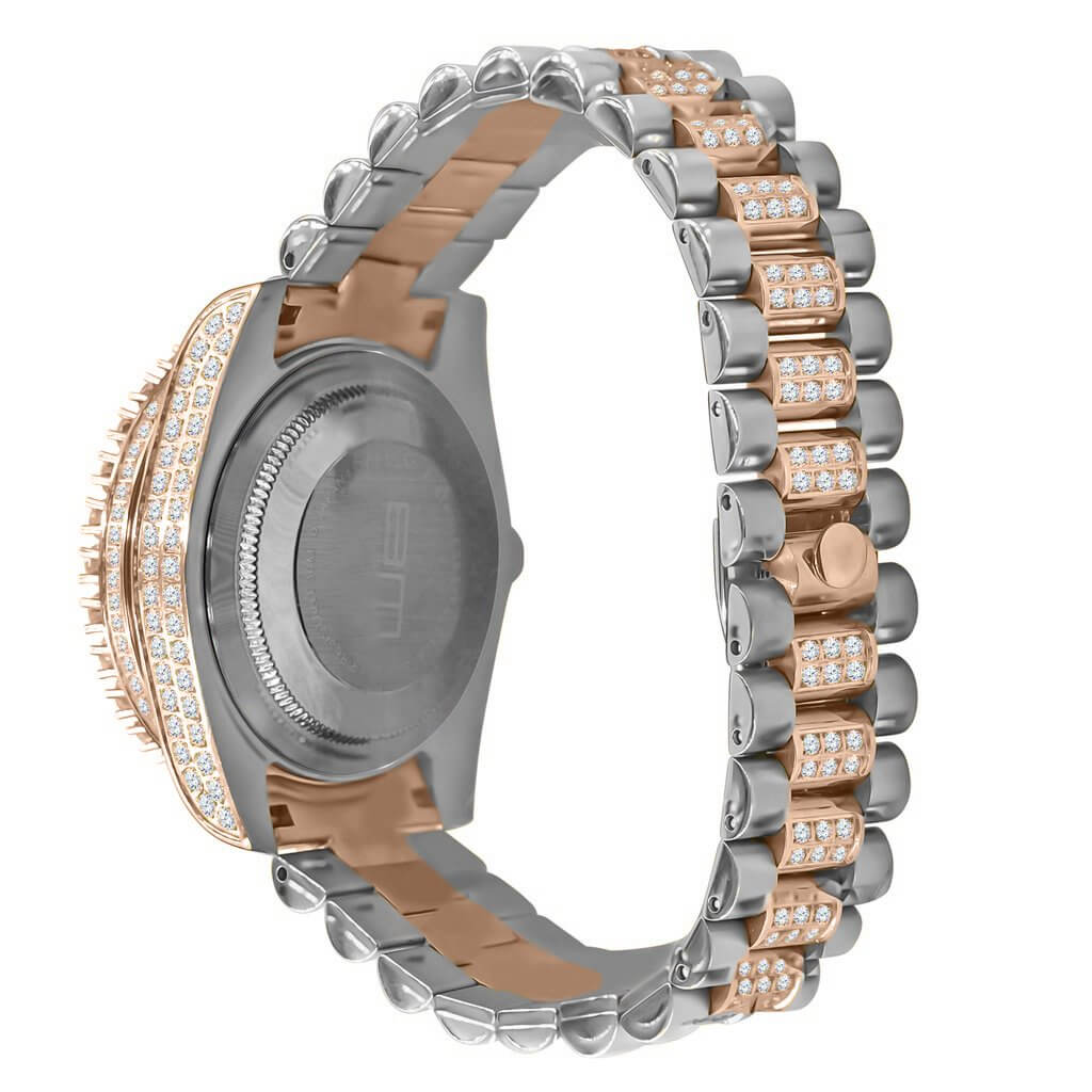 ELITE CASA Rococo Steel CZ Luxury Watch with a stunning two-tone bracelet design and sparkling CZ accents.
