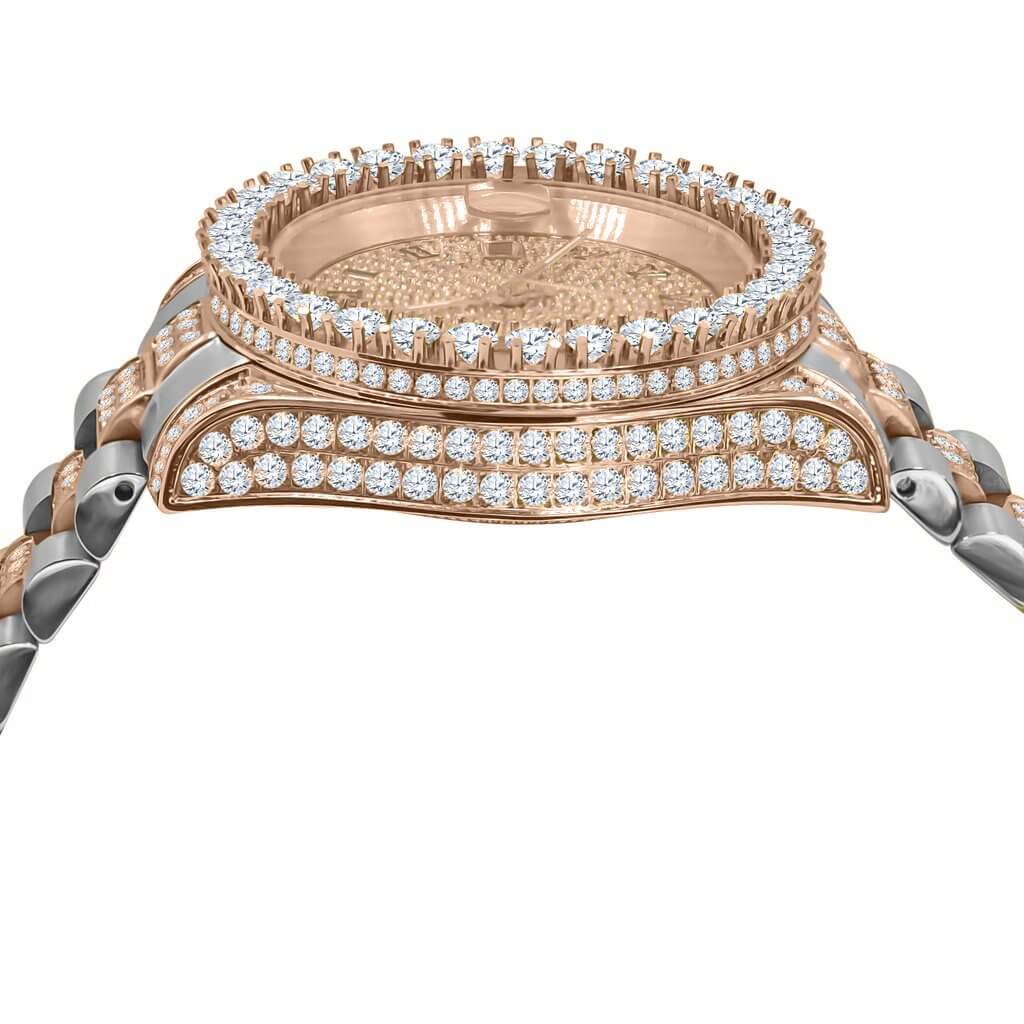 ELITE CASA Rococo Steel CZ Luxury Watch with sparkling diamonds and a rose gold finish.
