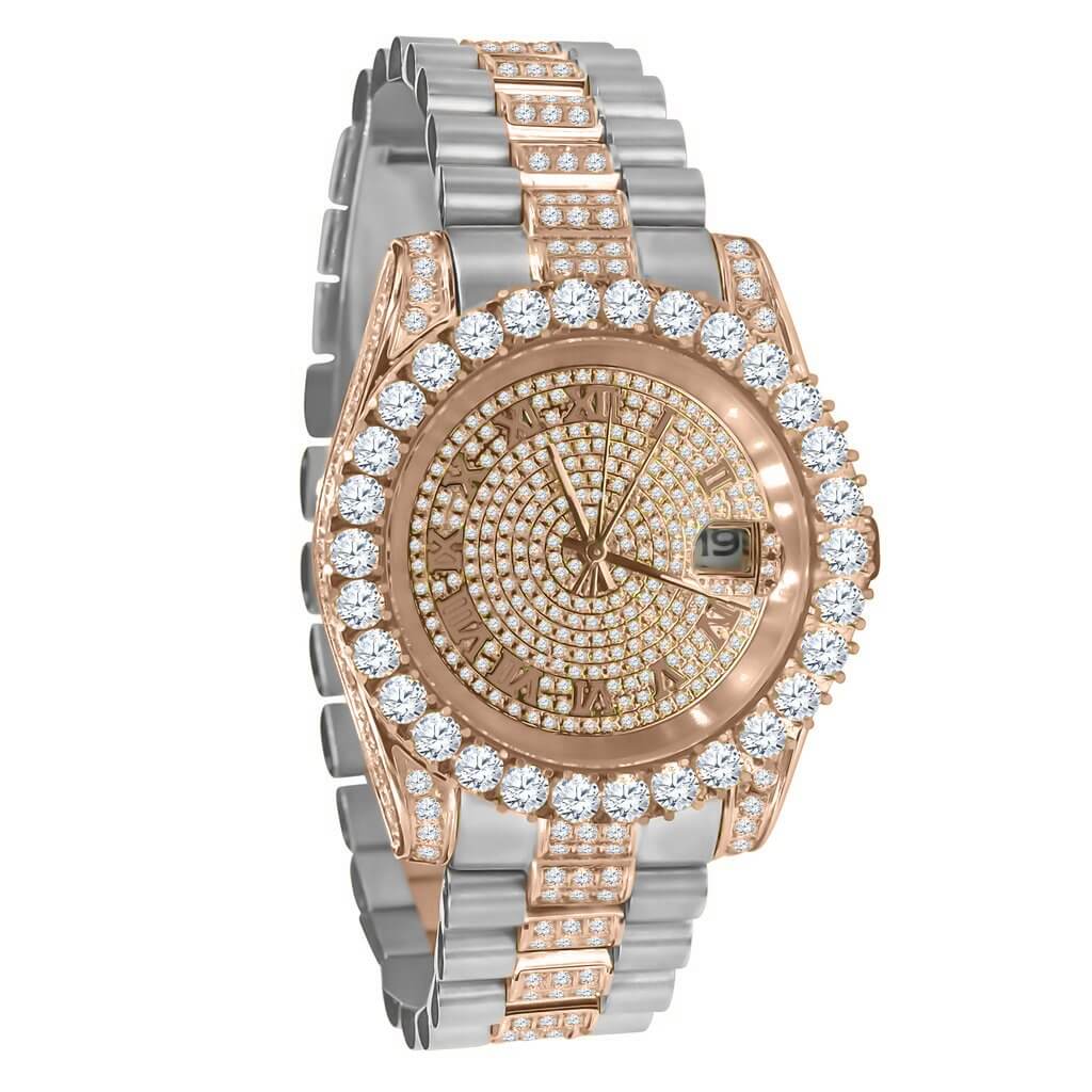 ELITE CASA Rococo Steel CZ Luxury Watch featuring a rose gold and silver design with dazzling diamond accents.