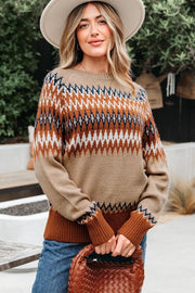 Western Aztec Geometric Colorblock Crewneck Sweate