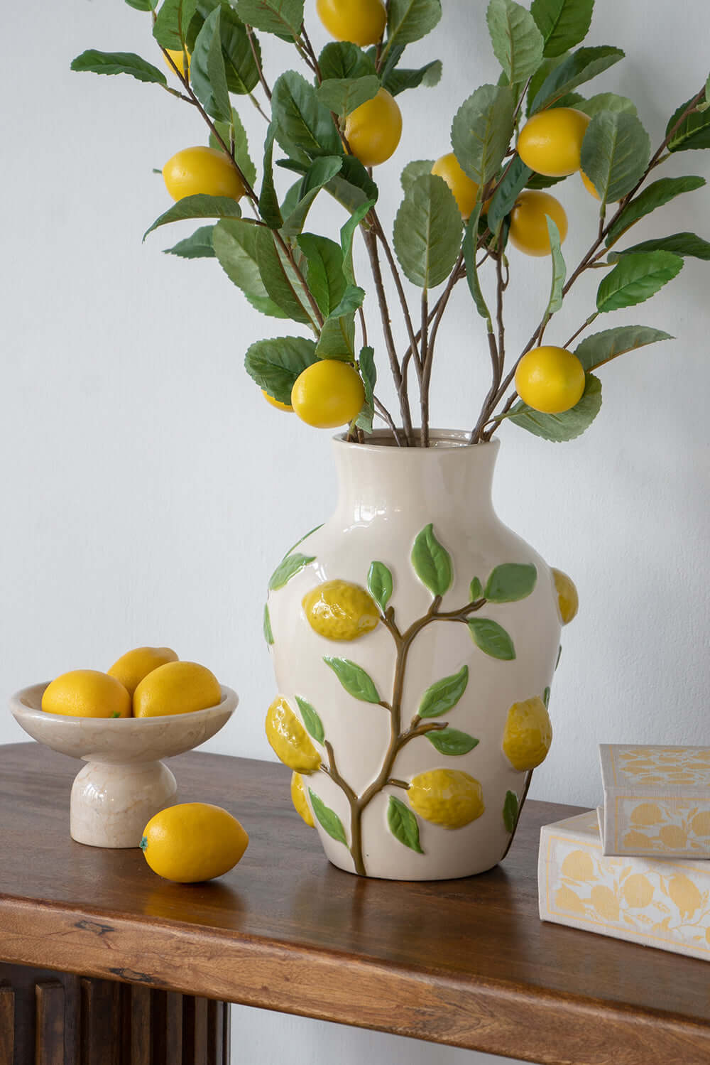 ELITE CASA White Vase with Lemon Accents