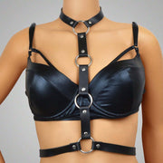 ELITE CASA Black PU Leather Belly Harness with Chain