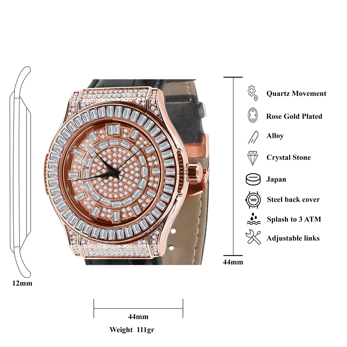 ELITE CASA Conspicious Bling Leather Watch