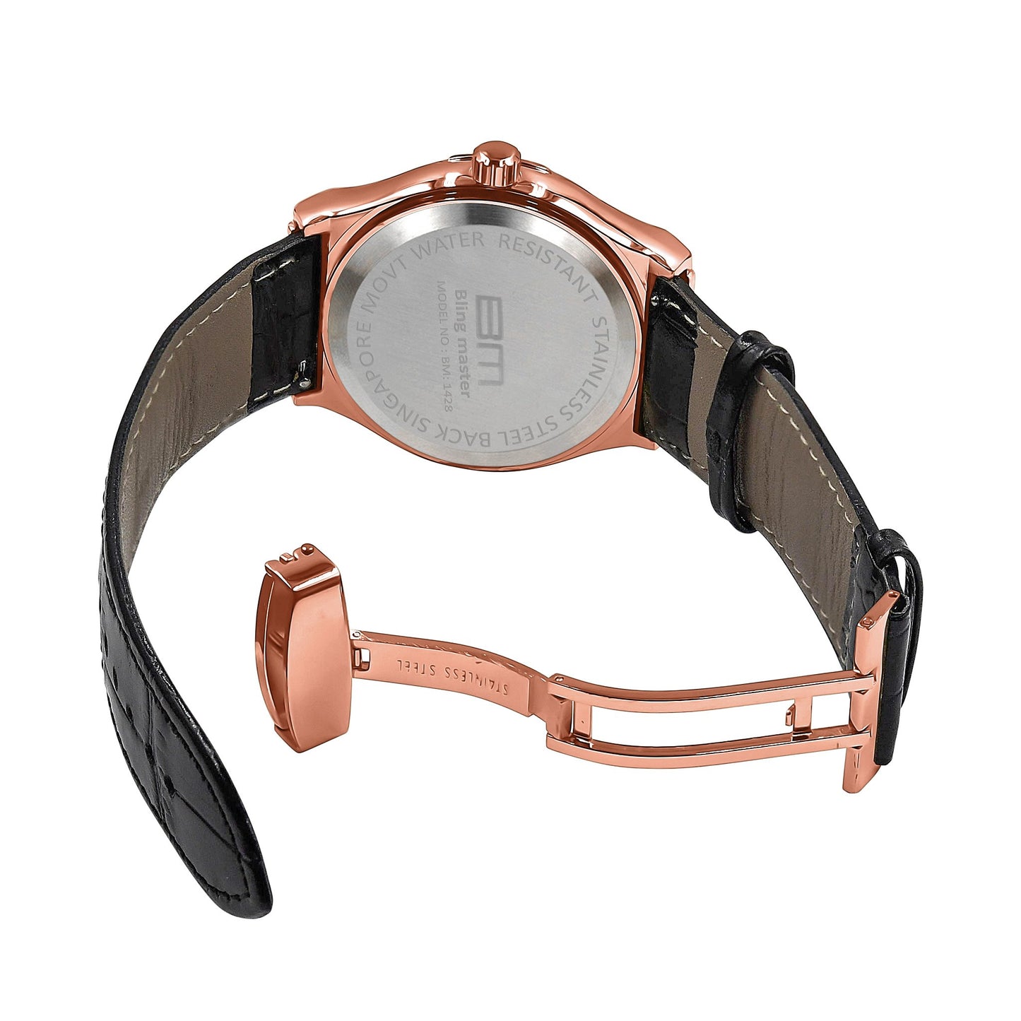 ELITE CASA Conspicious Bling Leather Watch