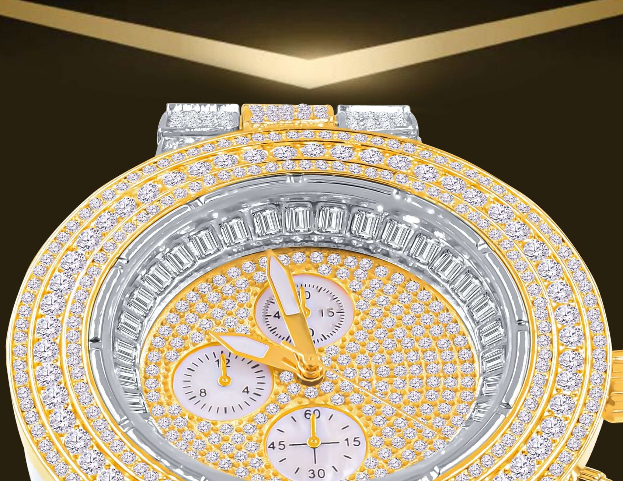 ELITE CASA Hip Hop Metal Watch Comely featuring a sparkling design with gold accents and intricate diamond details.