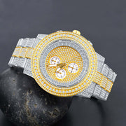 ELITE CASA Hip Hop Metal Watch Comely with a sparkling yellow and silver design on a black background