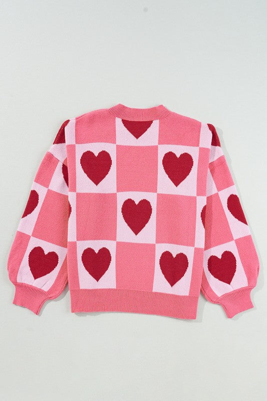 Love Heart Checkered Valentine Crew Neck Sweater