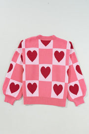 Love Heart Checkered Valentine Crew Neck Sweater