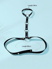 ELITE CASA Black PU Leather Belly Harness with Chain