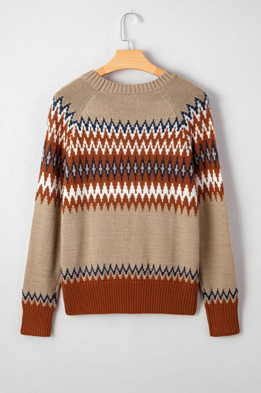 Western Aztec Geometric Colorblock Crewneck Sweate