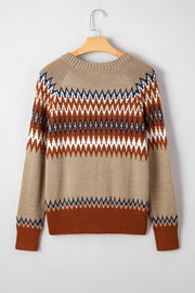 Western Aztec Geometric Colorblock Crewneck Sweate