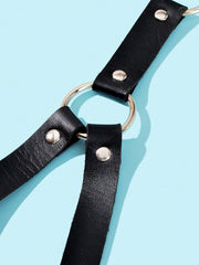 ELITE CASA Black PU Leather Belly Harness with Chain