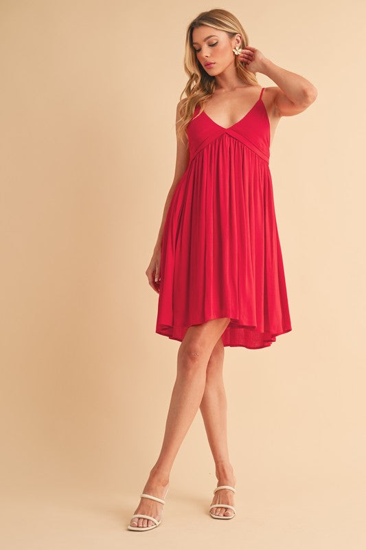 Aemi + Co Ruched Plunge Mini Cami Dress Valentine Day Special