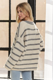 ADORA Horizontally Striped Button Up Cardigan