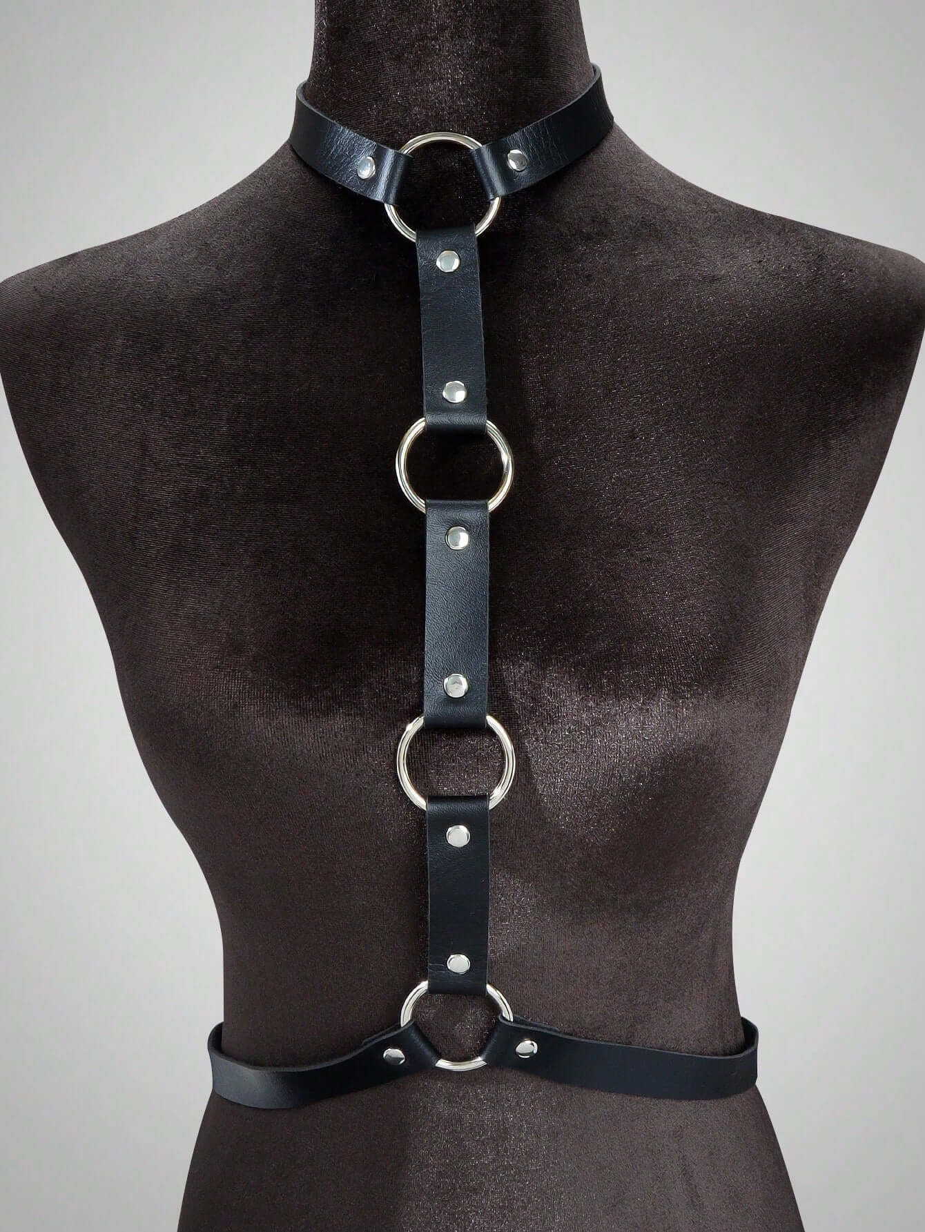 ELITE CASA Black PU Leather Belly Harness with Chain