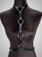 ELITE CASA Black PU Leather Belly Harness with Chain
