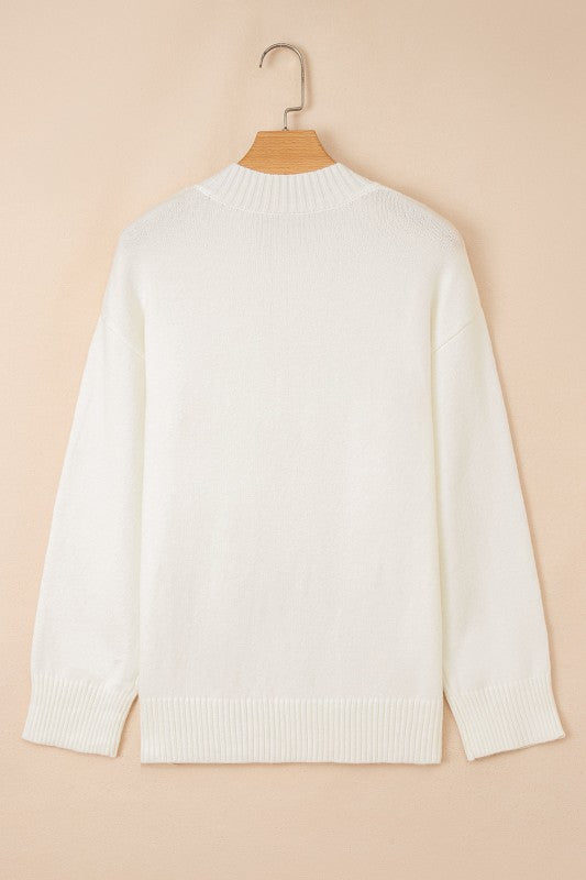 Embroidered Flower Ribbed Loose Sweater