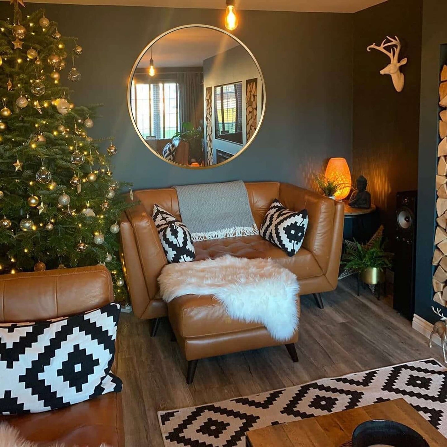 ELITE CASA 24" Gold Metal Round Bathroom Mirror