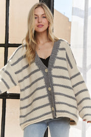 ADORA Horizontally Striped Button Up Cardigan
