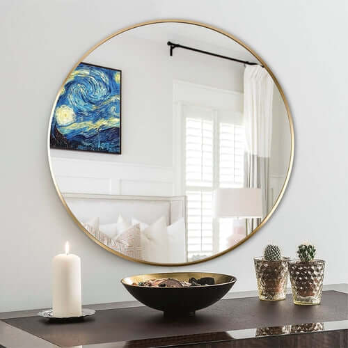 ELITE CASA 24" Gold Metal Round Bathroom Mirror