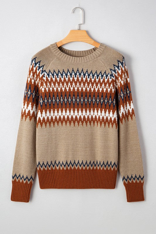 Western Aztec Geometric Colorblock Crewneck Sweate
