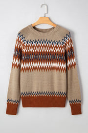 Western Aztec Geometric Colorblock Crewneck Sweate