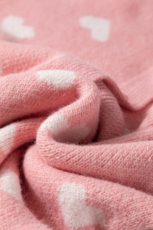 White Heart Printed Button   Front Cardigan Sweater Valentines Special  Baby Pink