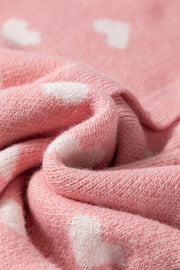 White Heart Printed Button   Front Cardigan Sweater Valentines Special  Baby Pink