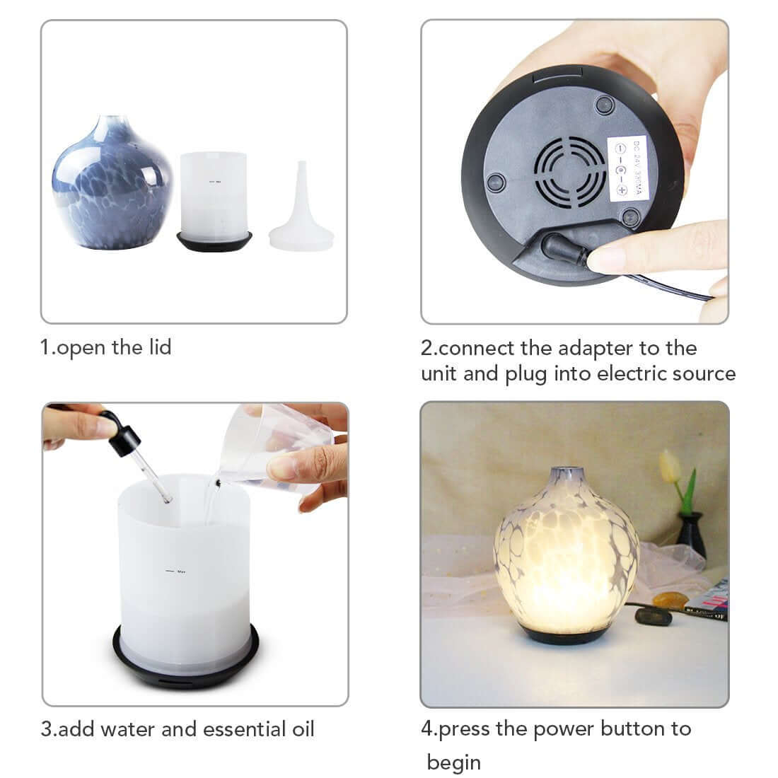 ELITE CASA Cool Mist Ultrasonic Glass Aroma Diffuser