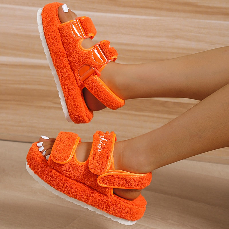 ELITE CASA Casual Thick Bottom Women’s Sandals featuring soft orange material and adjustable straps.