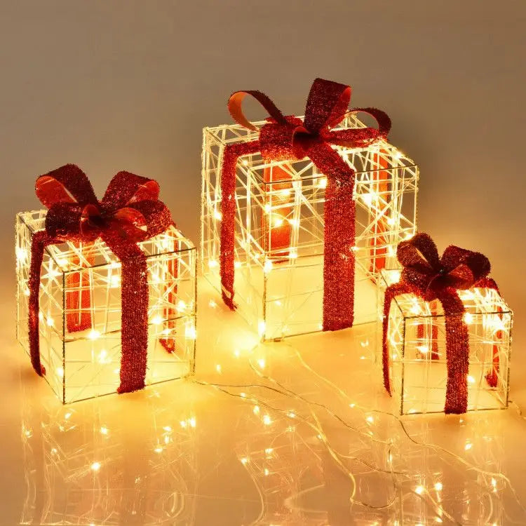 Set of 3 Lighted Christmas Gift Boxes 60 LED Indoor & Outdoor Holiday