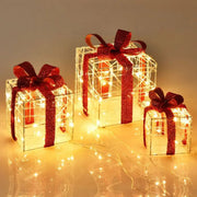 Set of 3 Lighted Christmas Gift Boxes 60 LED Indoor & Outdoor Holiday