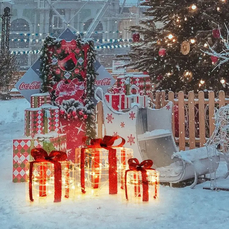 Set of 3 Lighted Christmas Gift Boxes 60 LED Indoor & Outdoor Holiday