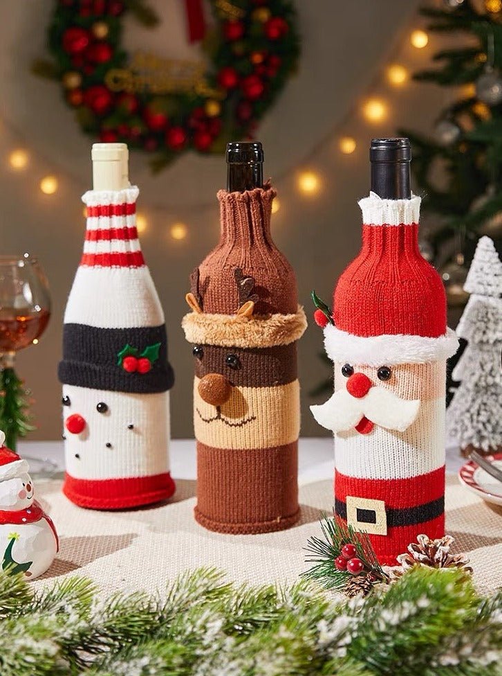 Cute Knitted Christmas Wine Bottle Cover Sleeves Set of 3 Pcs ( $10 Ea