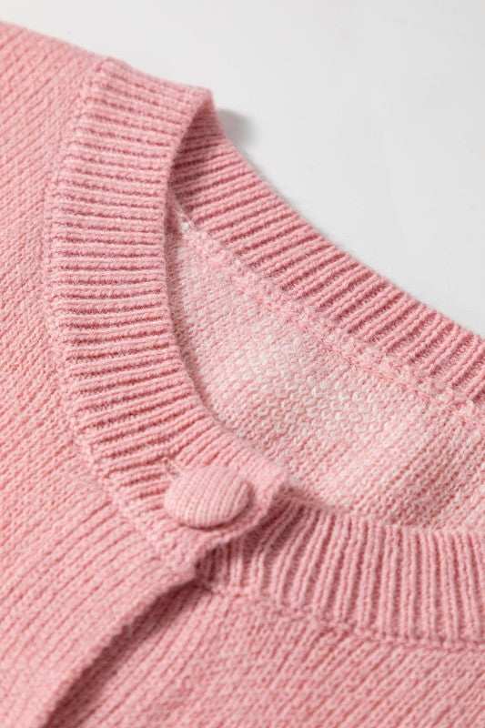 White Heart Printed Button   Front Cardigan Sweater Valentines Special  Baby Pink