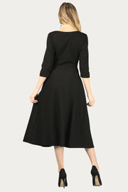 Midi, A-Line Dress with 3/4 Sleeves and Pockets Party Wear
