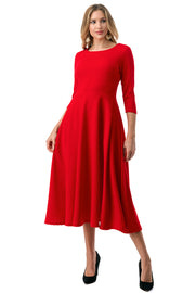 Midi, A-Line Dress with 3/4 Sleeves and Pockets Party Wear