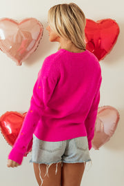 Valentine Heart Drop Shoulder Crewneck Sweater Hot Pink Color