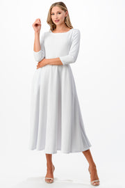 Midi, A-Line Dress with 3/4 Sleeves and Pockets Party Wear