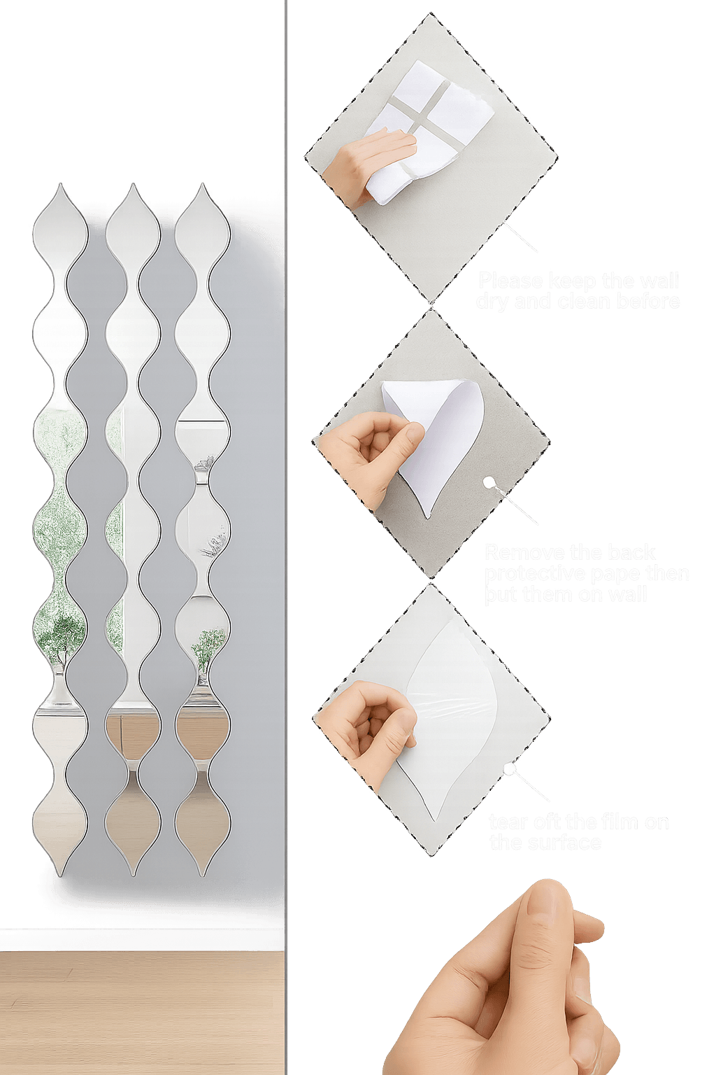 ELITE CASA Wavy Self-Adhesive Mirror Panels