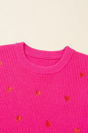 Valentine Heart Drop Shoulder Crewneck Sweater Hot Pink Color