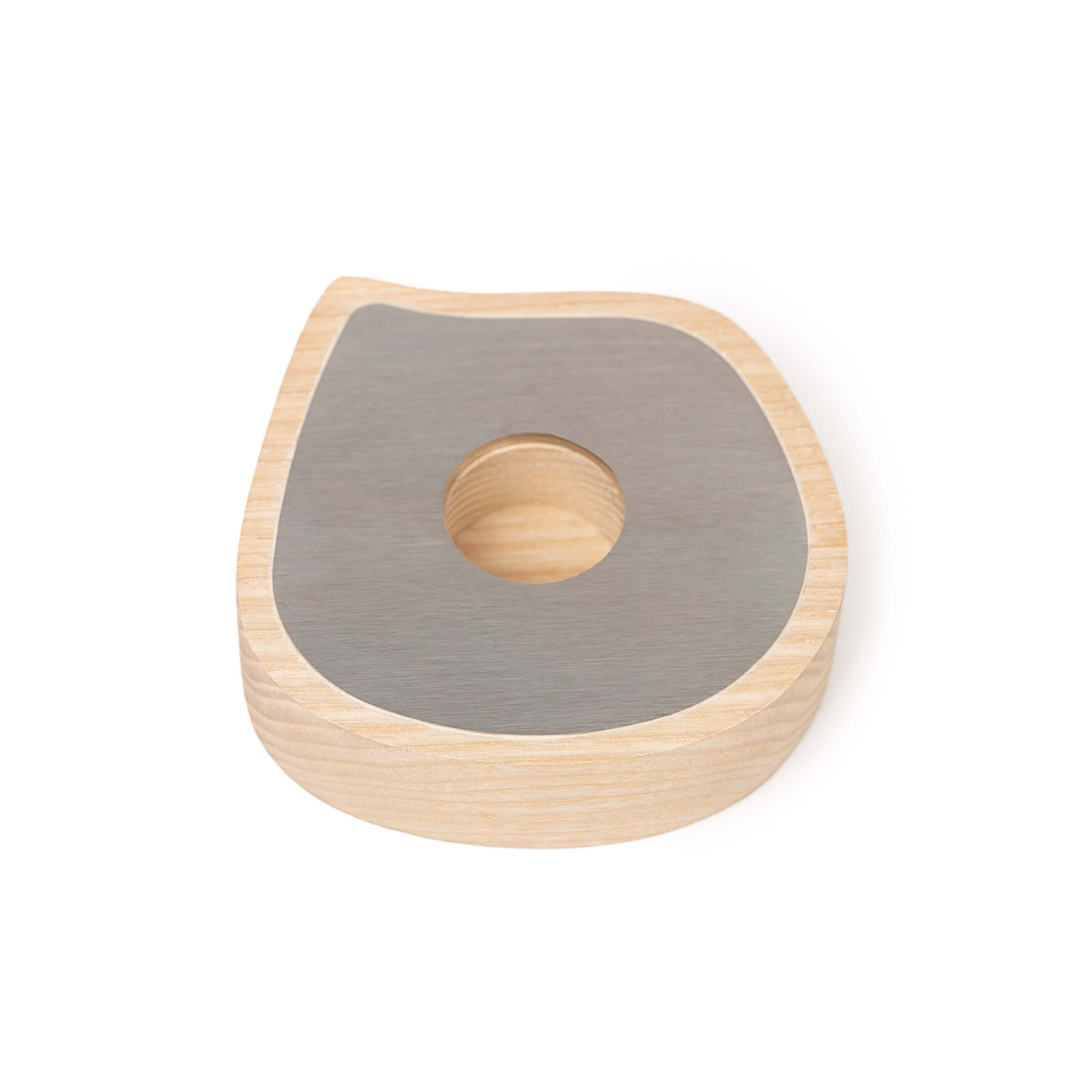ELITE CASA Ash Wood & Steel Candle Holder