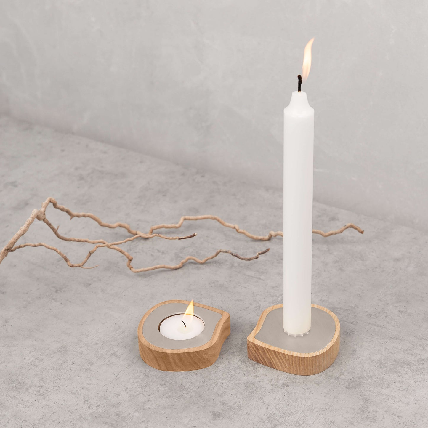 ELITE CASA Ash Wood & Steel Candle Holder