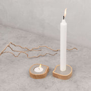 ELITE CASA Ash Wood & Steel Candle Holder