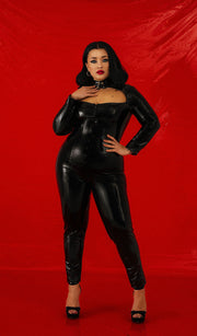 ELITE CASA Women's Black Patent Leather Catsuit