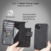 ELITE CASA iPhone 13 Leather Detachable Wallet Case